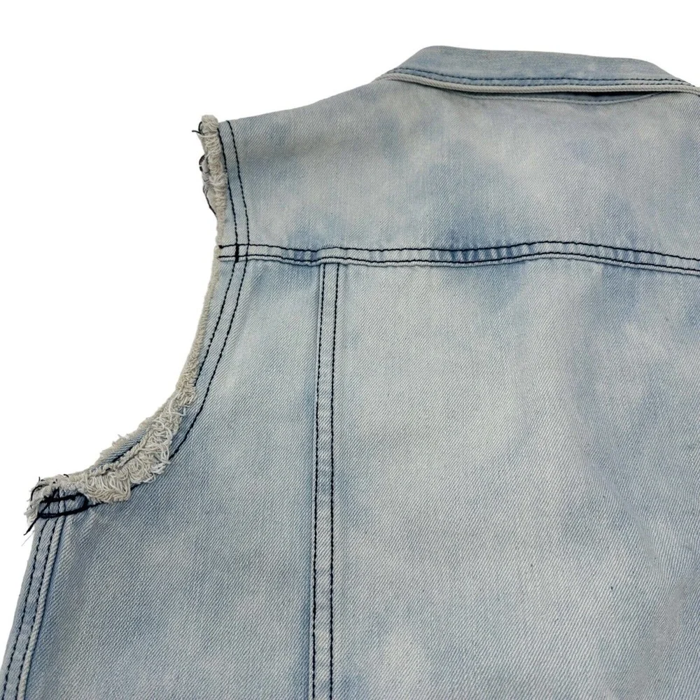 Southpole Mens Jean‎ Jacket Vest Denim American Flag Patch Distressed Blue Small